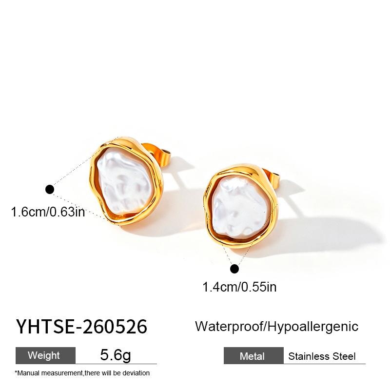 French Light Luxury High-end Pearl Earrings Stainless Steel Irregular Niche Retro Stud Earrings Temperament Ear Jewelry