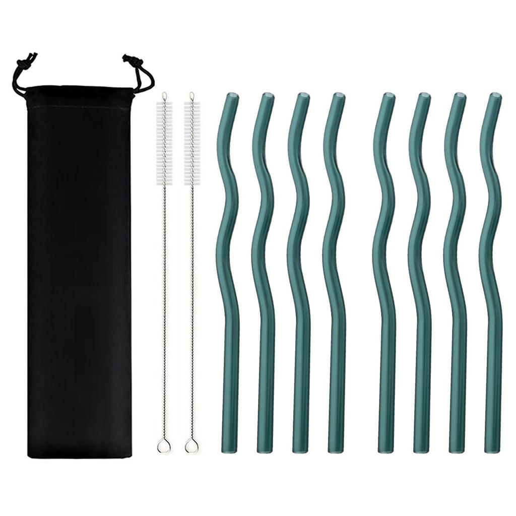 Wavy Glass Straws 11pcs Multicolor Reusable Glass Drinking Straws with Black Pouch for Drinking Beverages Coffee Milk Tea