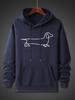 Minimalist One Line Dachshund Print Men's Gray Loose Hoodie, Hip Hop Sports Casual Pocket Street Sweatshirt
