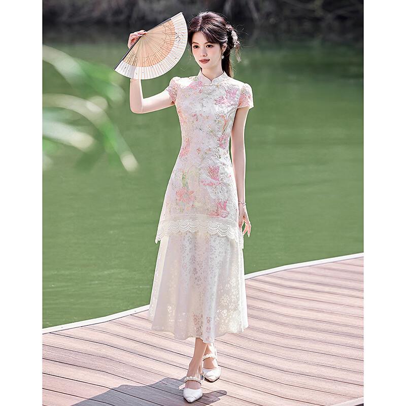 Elegant New Chinese Style Short-Sleeve Mid-Length Dress