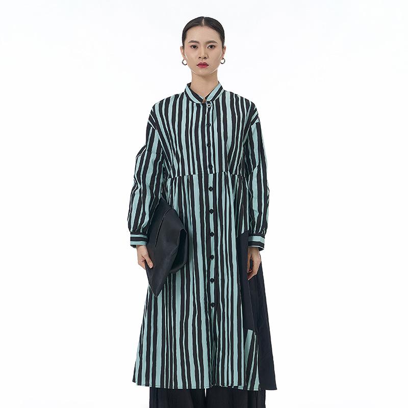 2026 Spring Korean Striped Shirt Dress - Plus Size Women s Loose Slimming Style One Size