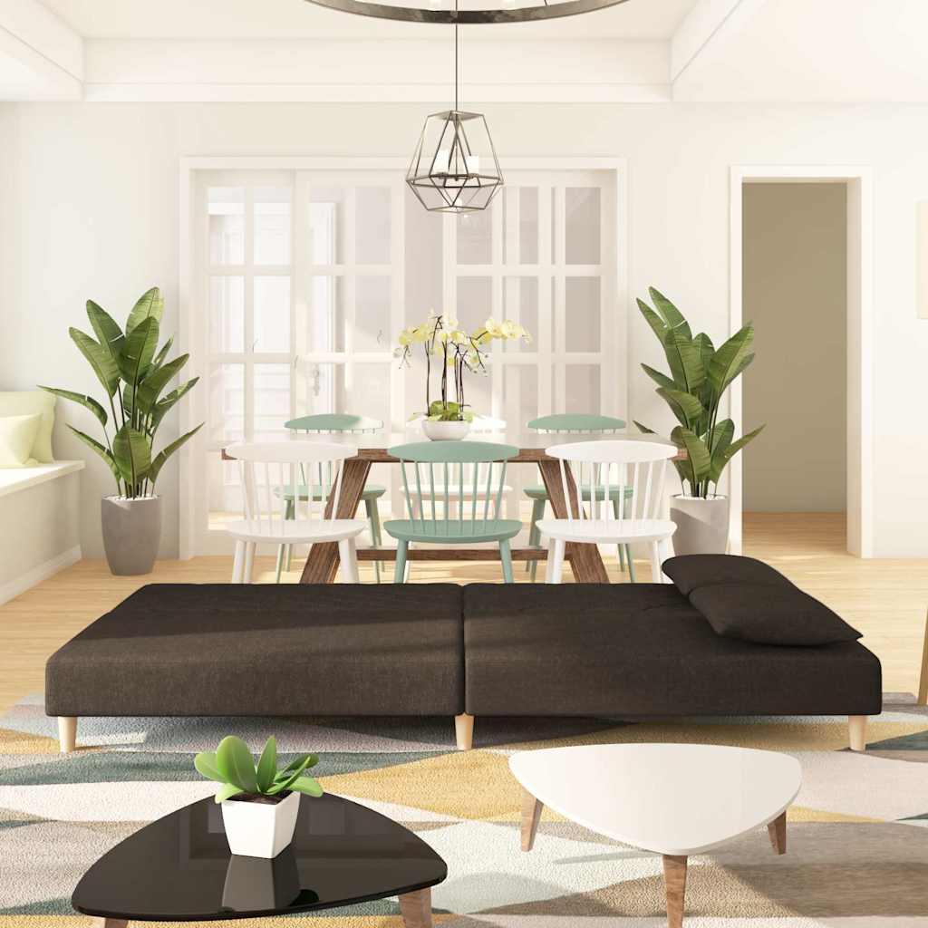 2 Seater Sofa Bed with 2 Pillows Brown Fabric