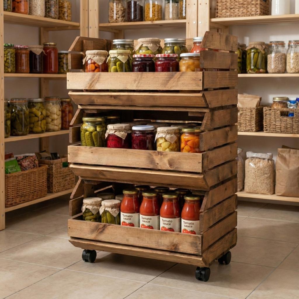 Modular Shelf on Wheels, Wooden Fruit and Vegetable Trolley, Brown | GoodFreshDecor