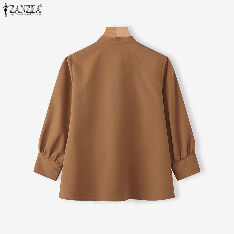ZANZEA Camicetta Casual da Donna con Collo Stretto e Maniche a 3/4 Larga