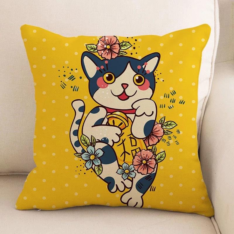 New Style of Lucky Cat Series Pillowcases, Home Office Sofa Pillow Cushion Covers, Seats
