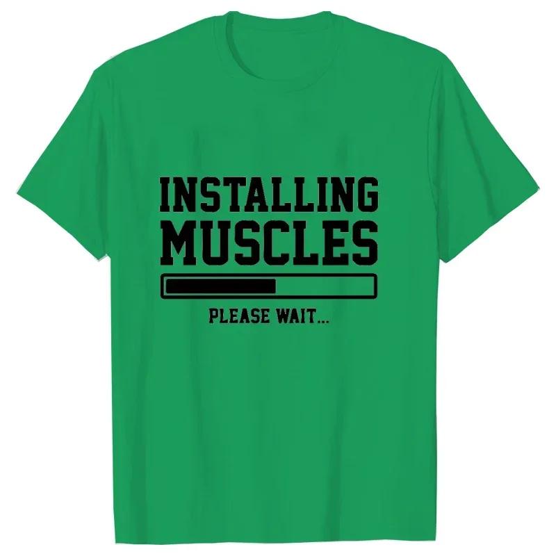 T Shirt for Men Oversized Men's T-shirt Summer Stylish Sweatshirt Installing Muscles Please Wait Print Style Short Sleeve Tees