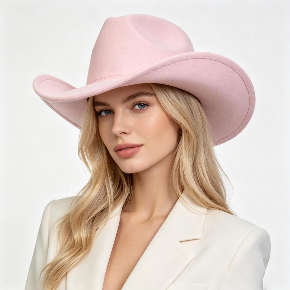 Women Men Western Cowboy Hat, Wide Curved Brim Felt Cowgirl Hat, Vintage Jazz Riding Hat, Removable Hat Belt, Head Circumference 56‑58cm