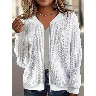 2024 Autumn Winter Women Fashion Solid Color Zipper Pilot Jacket Casual Long Sleeve Sweater Coat Outerwear