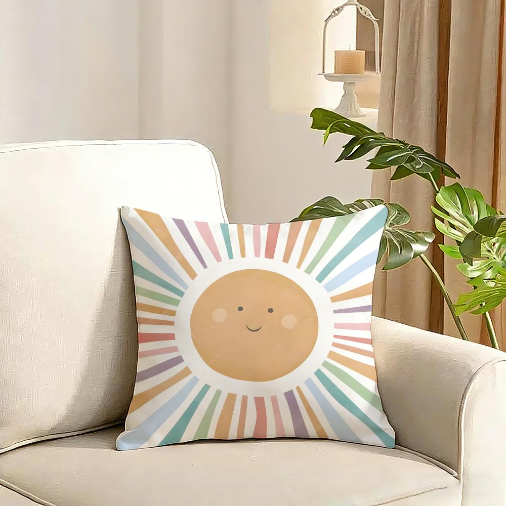 Cartoon rainbow sun Cushion Cover Reversible Plush Pillow Cover Soft Fluffy Home Decor for Sofa Bedroom