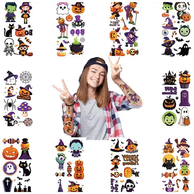 Set of 10 Temporary Stickers for Kids Halloween Themed Decals Costume Decoration Waterproof Body Art Accessories