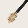 Feminine Slim Faux Leather Belt With Metal Double Ring Buckle For Office And Casual Outfits