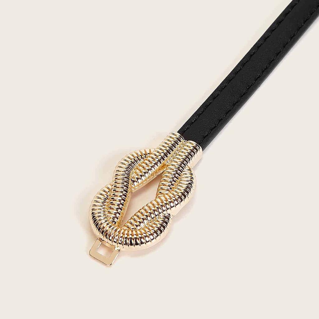 Feminine Slim Faux Leather Belt With Metal Double Ring Buckle For Office And Casual Outfits