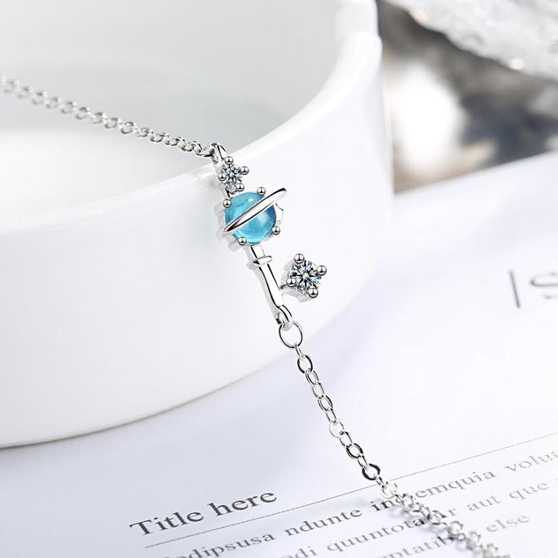 KOFSAC Sweet Cute Bracelets For Girl Romantic Fantasy Planet Blue Crystal Bangle  Sterling  Jewelry Women Birthday Gift