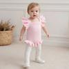 Baby Girls Ruffle Knit Romper Fashionable Bow Embroidery Flying Sleeve Jumpsuits