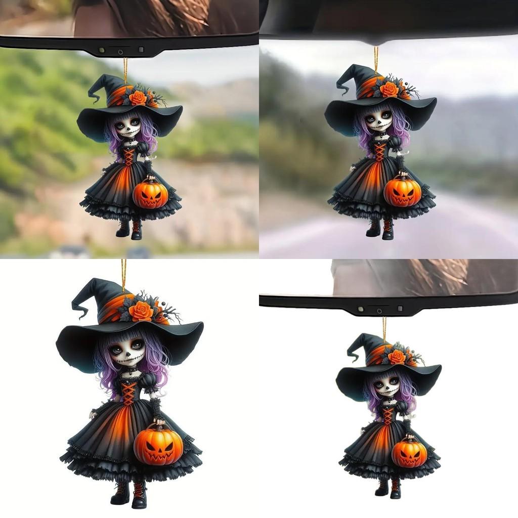 Car Acrylic Halloween Ornament Cute Witch Decor Auto Interior Tree Accessory