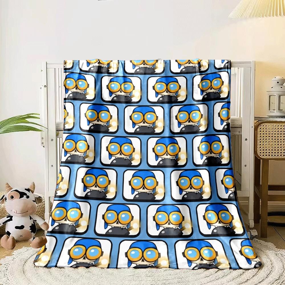 Repeating cartoon character wearing goggles, a blue hat, and headphones. for all seasons blanket lunch break throw gift 80cm x 120cm