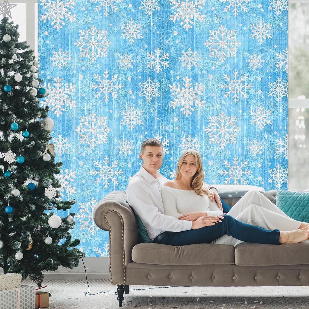 Party Decorations Foil Fringe Curta, 2Pack Snowflake 3.3x6.6ft Tel Foil Fringe Curta Winter Photo Booth Prop Backdrops, Blue Snowflake
