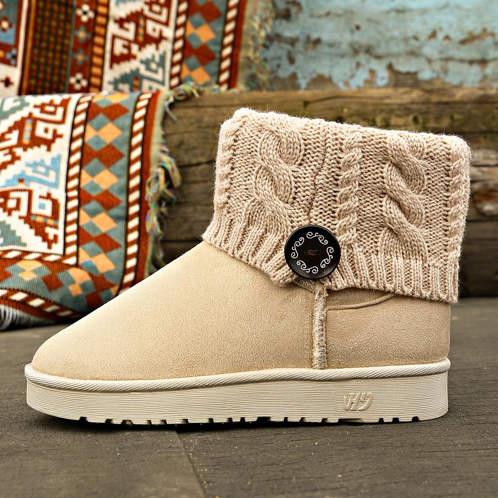 Flat-bottomed Thickened, Buckled Big Red Cotton Shoes Boots Snow Boots Women's Warm Button Boots