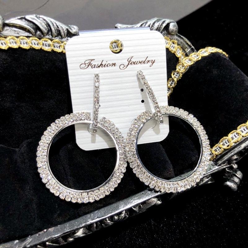 Korean Version of Celebrity Luxury Crystal Flash Diamond Stud Earrings Women's Banquet Exaggerated Temperament Fringed Earrings Retro Zircon Earrings