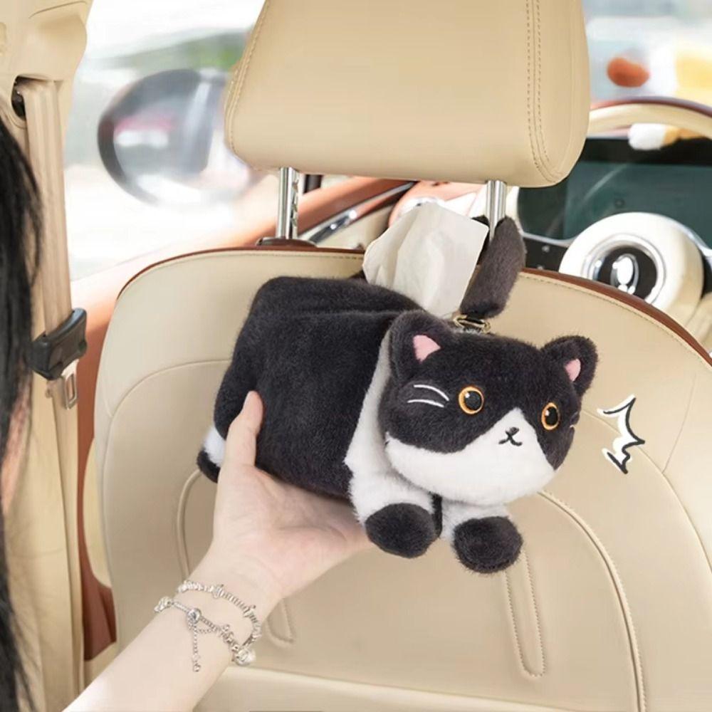 Soft Car Seat Tissue Box Cat Shape Paper Towel Dispenser Plush Cat Napkin Box Car Interior Decor