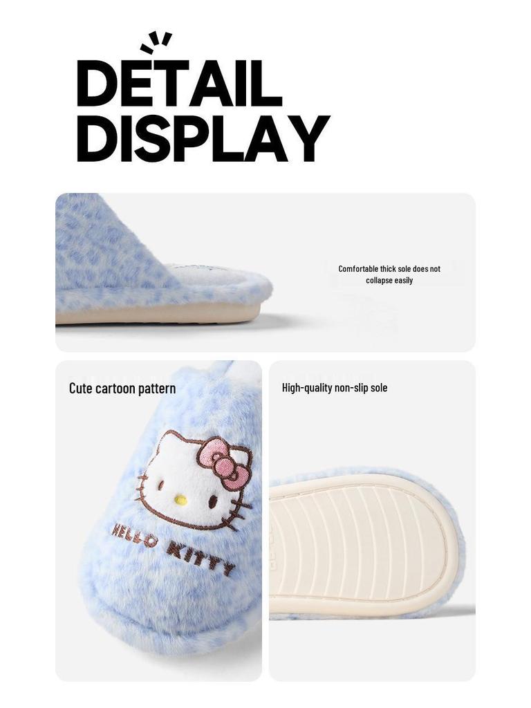Sanrio Kočička s leopardím vzorem Dámské zimní teplé protiskluzové pantofle