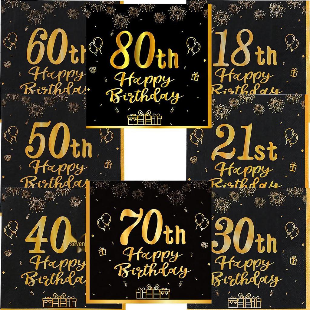 Black Gold First Birthday Theme Paper Napkins for Parties