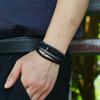 Retro Cross Layer Bracelet For Men Punk Black Hand Woven Cowhide Leather Adjustable Bead Bracelet Accessories Christian
