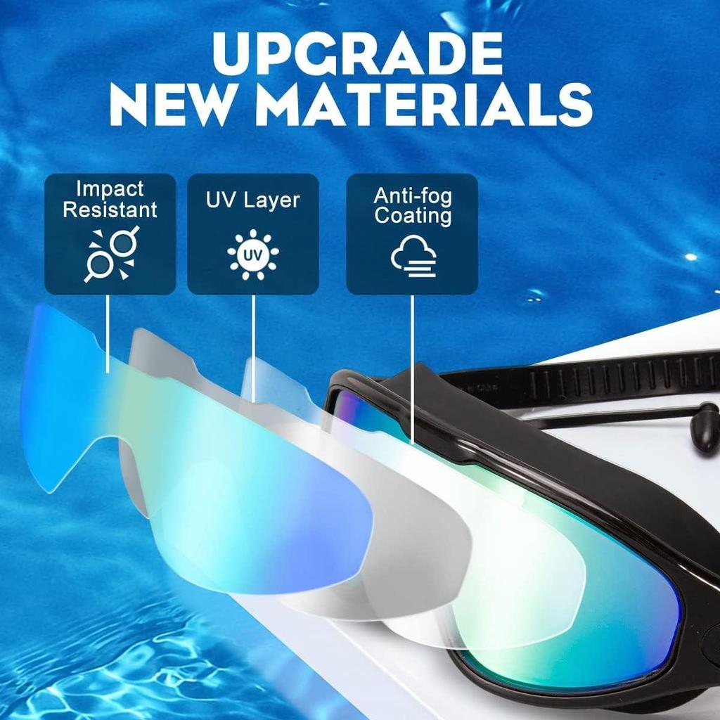 Swim Goggles 2 Pack, Wide View Anti Fog&UV Swimming Goggles for Audlt, No Leaking Swim Glasses for Men Women Youth