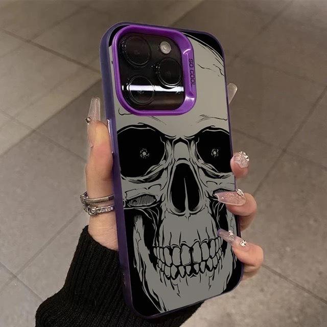 Silver Frosted Skull Case for iPhone 14 Pro/13/11 Pro Max - Halloween Design Compatible with Apple Devices