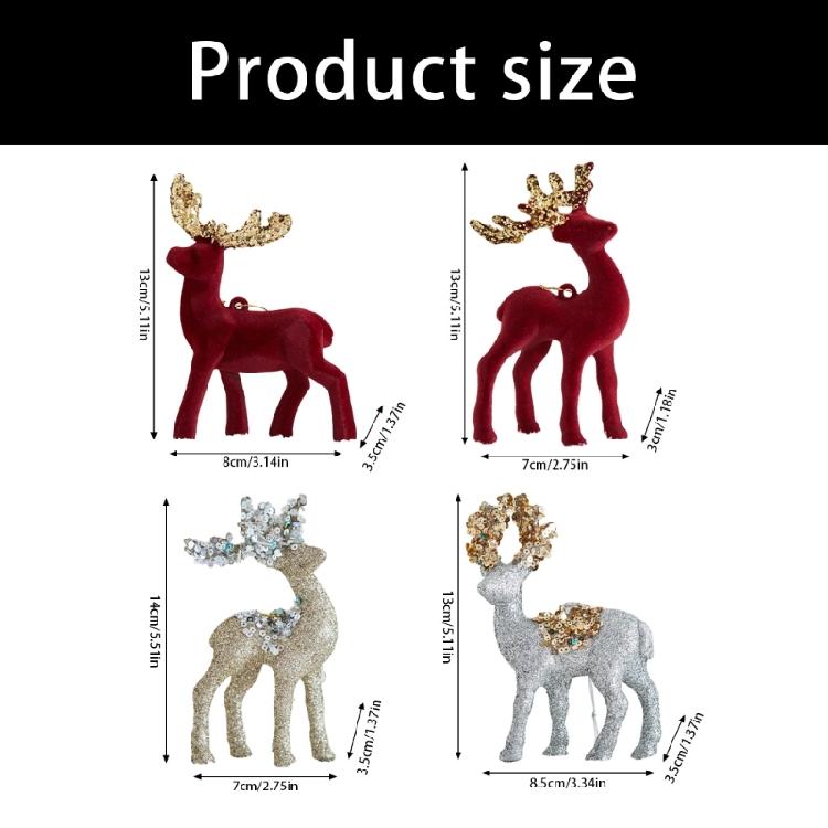 Plastic Flocking Reindeer Figurine with Sequined Ornament Festives Christmas Tabletop and Windowsill Decoration Gift