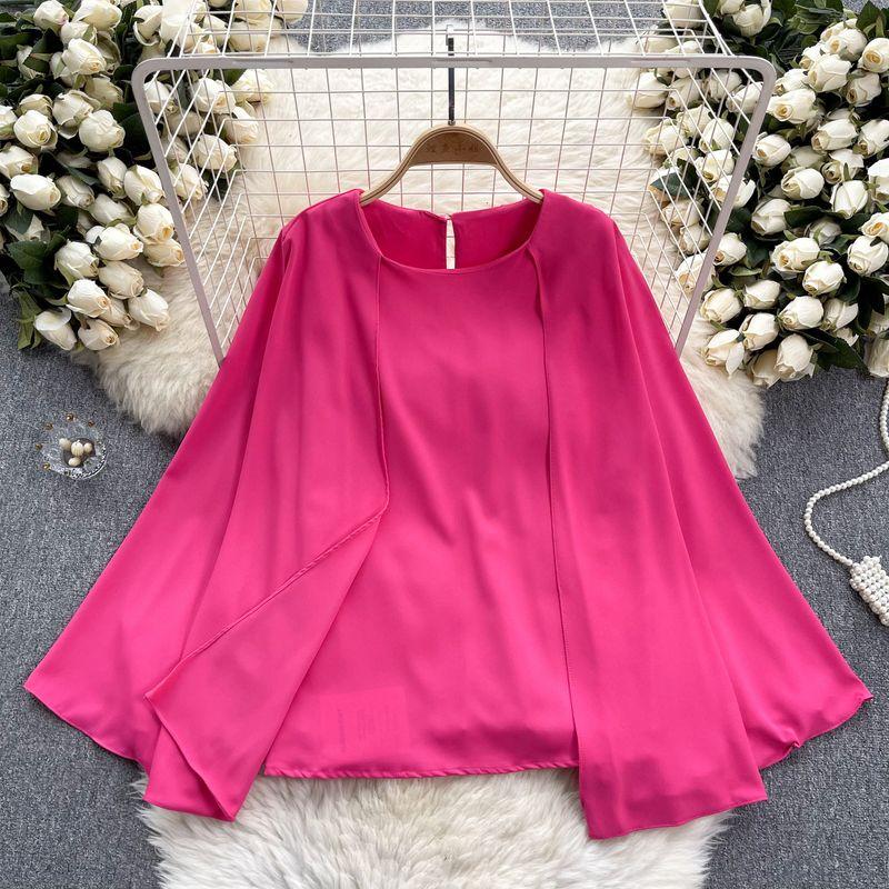 and American Plus size women clothing Design Sense Cape Pullover Shirts Female Senior Sense Royal Sister Wear Temperament Spring Clothing Women's Top