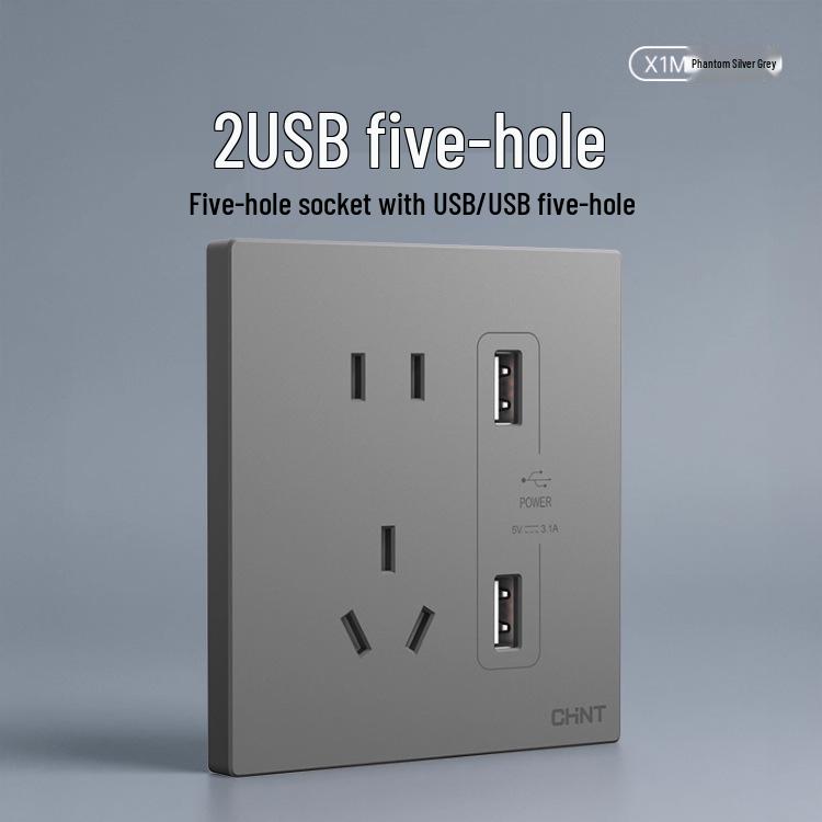 Chint 16A One-Gang 5-Hole Air Conditioner Wall Socket, Cream, Type 86, Phantom Silver Grey