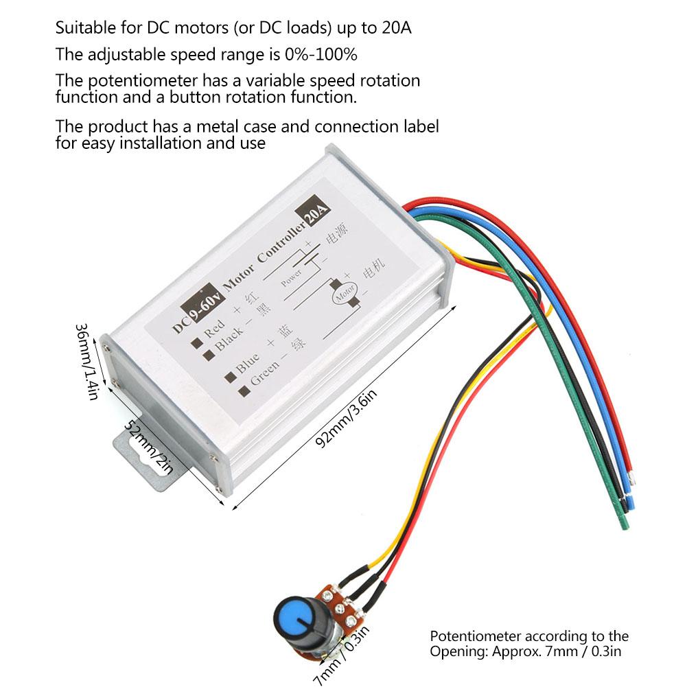 Motor Speed Controller Switch Potentiometer Control PWM Variable Speed 20A 9V12V24V48V60V