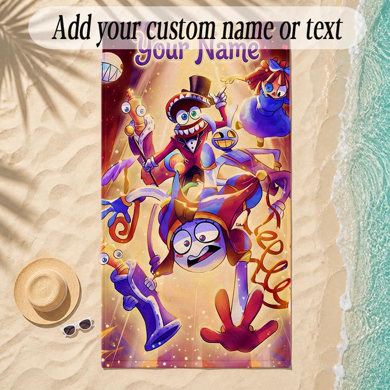 Beach TowelThe Amazing Digital Circus Custom Name Text Personalized Soft Towel for Beach Pool Indoor Home Decor Gift
