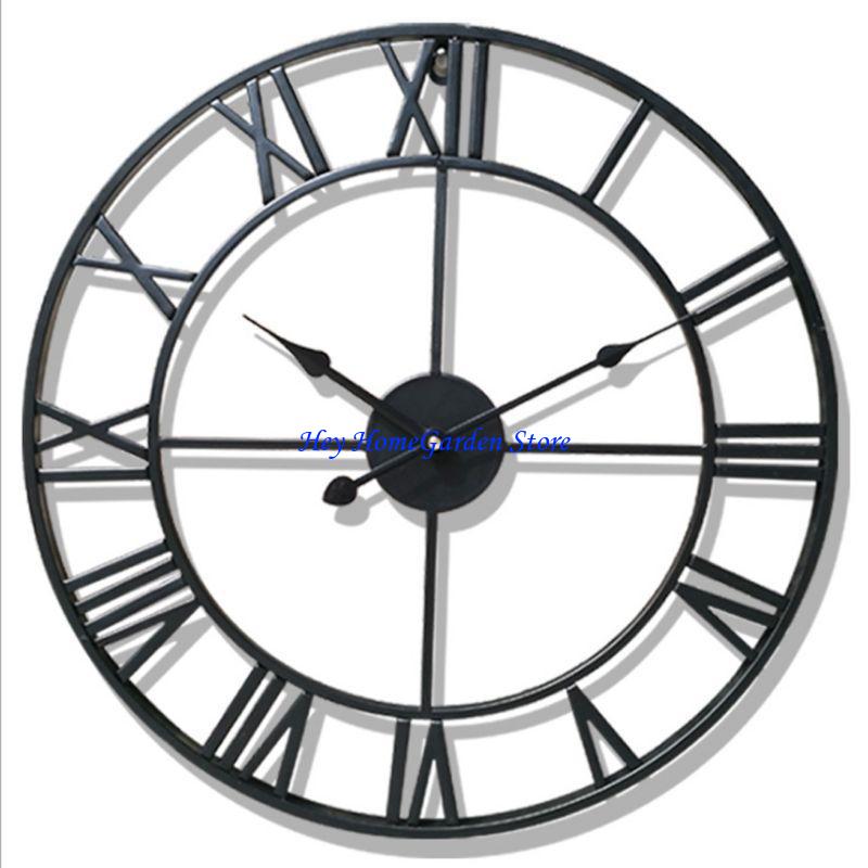 652F DIY Große Wanduhr Aufkleber Metalluhren Römische Ziffern Stille Ticken Nicht Ticken D