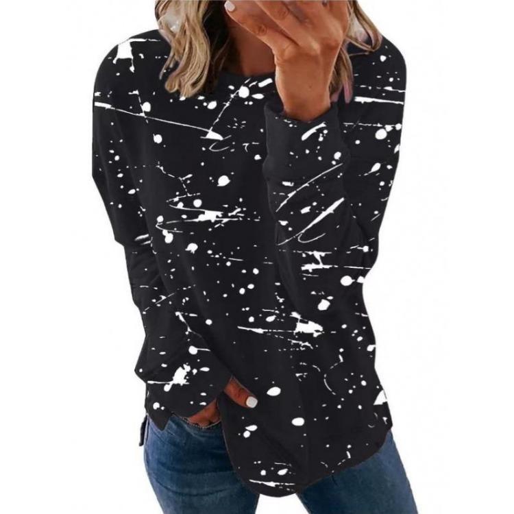 Plus Size Women Printed Long Sleeve T Shirt Loose Round Neck Tee