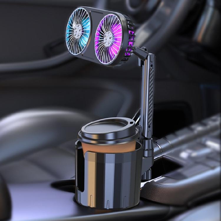 USB Car Fan with Light Adjust Speed 360 Degree Rotating Perfect for Camping Traveling Cup Holder