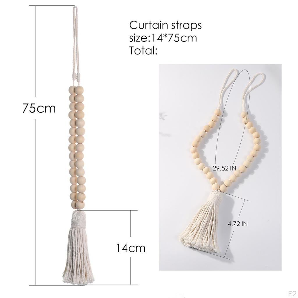 Natural Wood Bead Curtain Tiebacks Farmhouse Decorative Window Treatment Beaded Drapes Holder