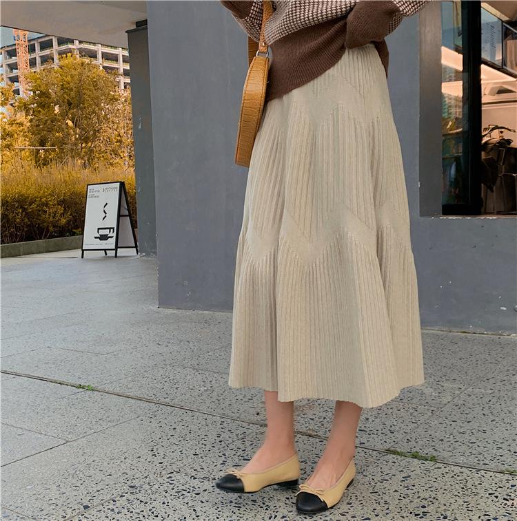 Korean Knitted High Waist Long Skirt for Women Thick Streetwear A-line Skirts Elegant Casual Skirt Autumn Winter