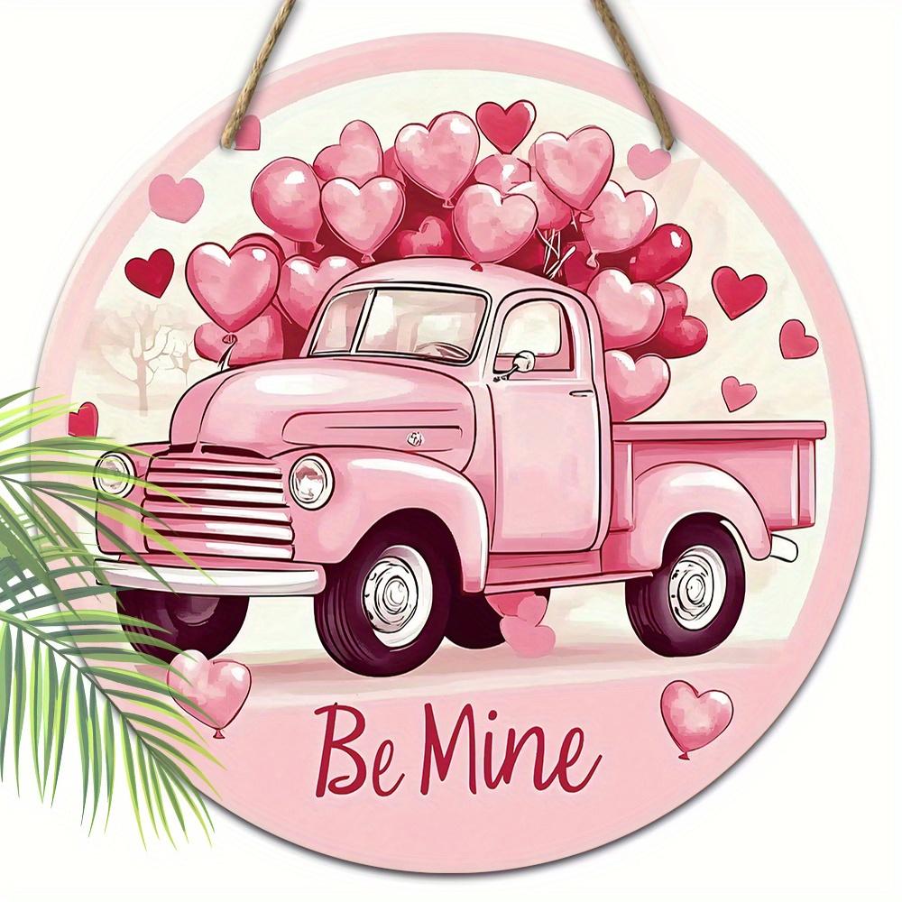 

Деревянная 1 шт. деревенская табличка ко Дню святого Валентина - Будь моим, розовый грузовик с красными шарами - не требуется электричество, подвесной декор для двери, стены, дома, фермерского дома