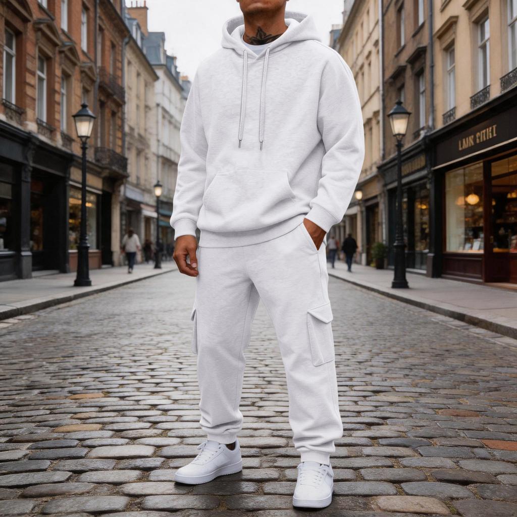 Men's 2 Piece Casual Outfit Set with Sweatshirt and Elastic Waist Cargo Jogger Pants for Outdoor Sports