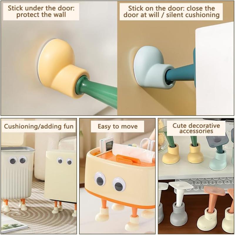Cute Wall Door Stoppers, Silicone Self Adhesive, No Drill, Decorative Door Holder Stops