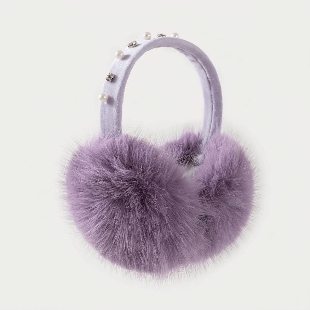 Plush Faux Fur Earmuffs Pearl Rhinestone Decor Soft Fluffy Earmuffs New Winter Ear Warmers  Outdoor