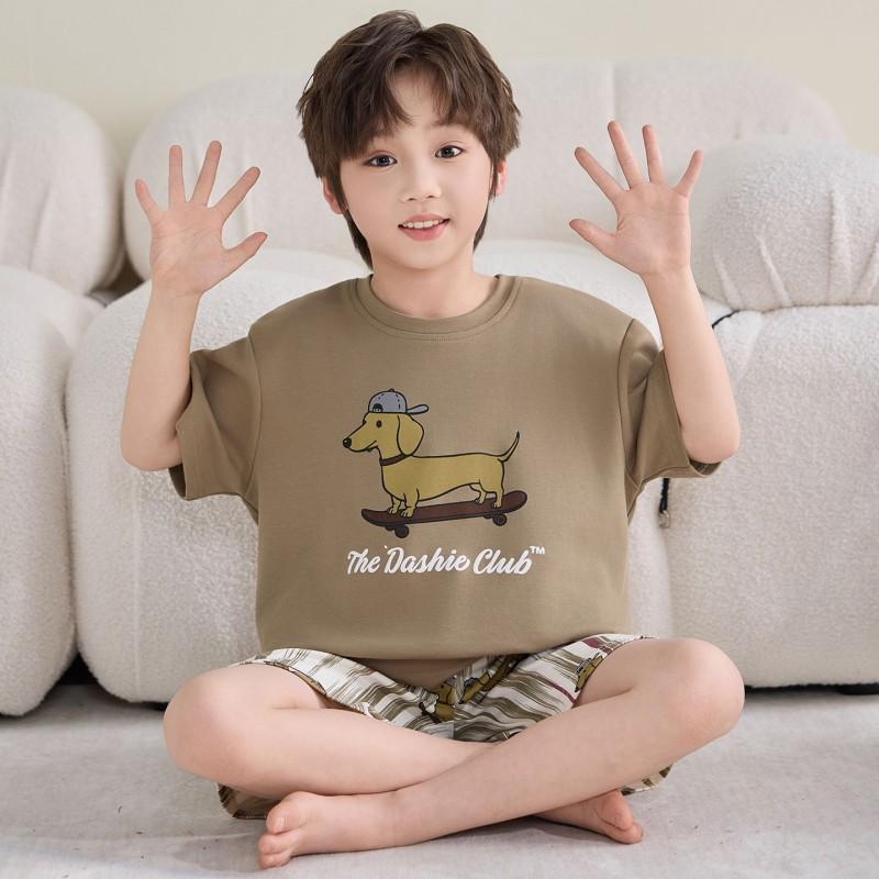100% Cotton Kids Pajama Set Short Sleeve Shorts Cartoon Print Sleepwear Boys Ages 8