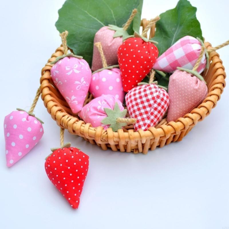 62KD 6Pcs Fabric Strawberry Handmade Bowl Fillers for Farmhouse Spring Decorations