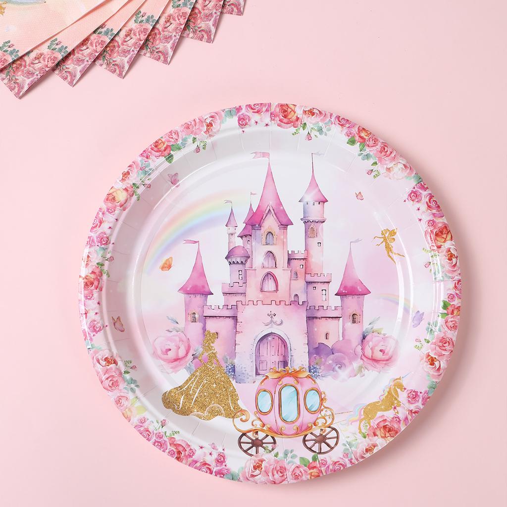 Princess Castle Cartoon Disposable Tableware Birthday Party Decorations for Home Paper Cups Plates Baby Shower Party Supplies