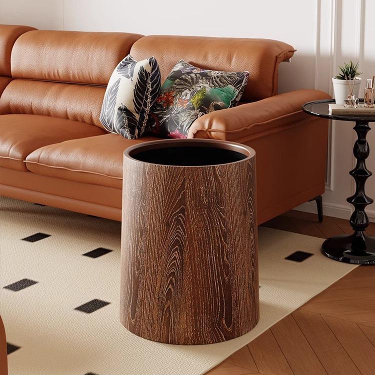 Wood Grain Trash Can for Kitchen, Bedroom, Living Room, and Bathroom - Stylish and Spacious Waste Basket for Home or Hotel.