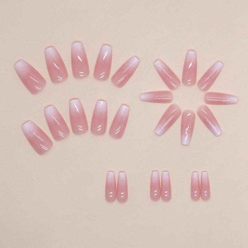 Medium-Length Baby Pink Gradient Glitter Ballerina False Nails - Sweet Fashion Art Pieces