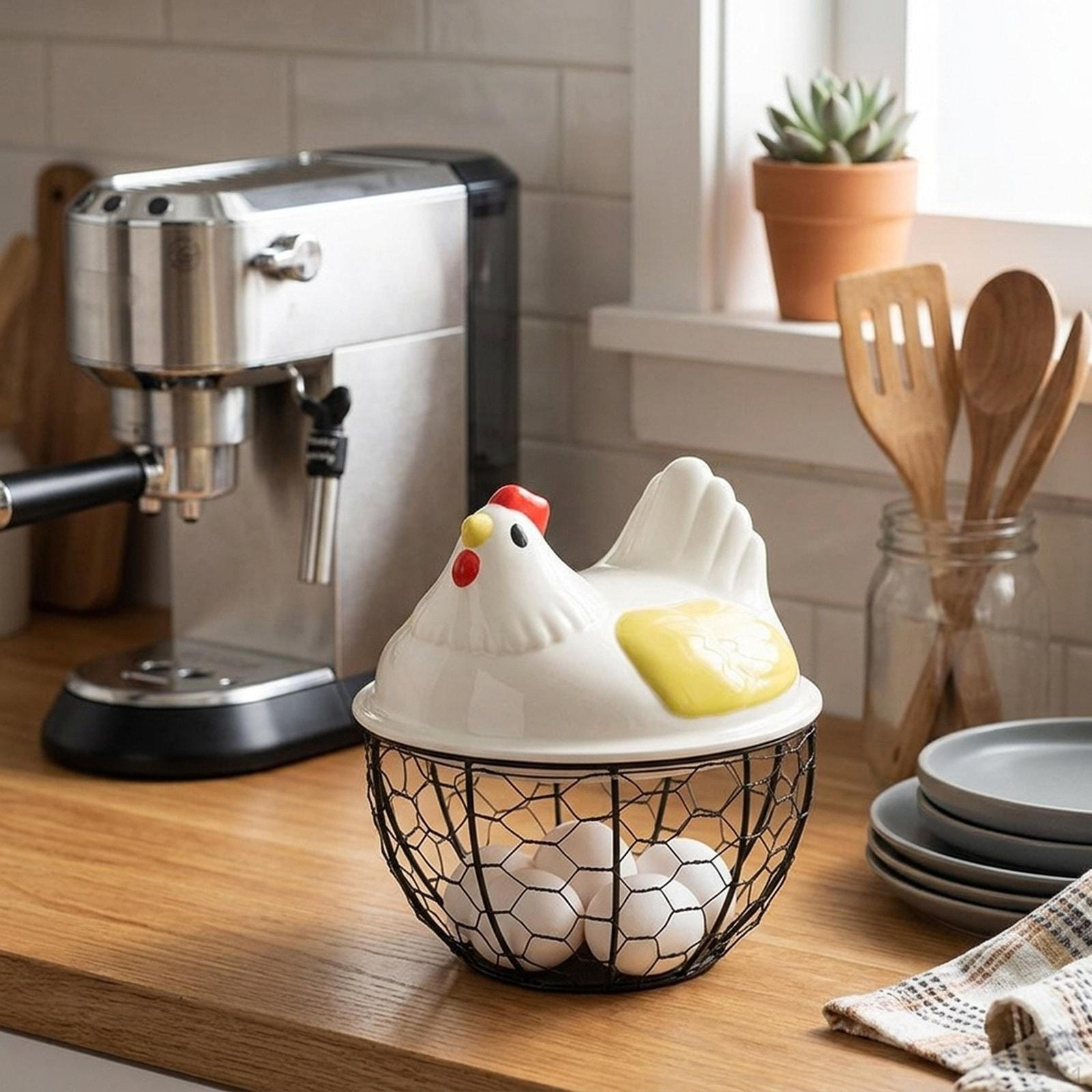 

Chicken Egg Basket Wire with Sturdy PP Iron Construction And Generous Capacity for Kitchen Yellow Lid