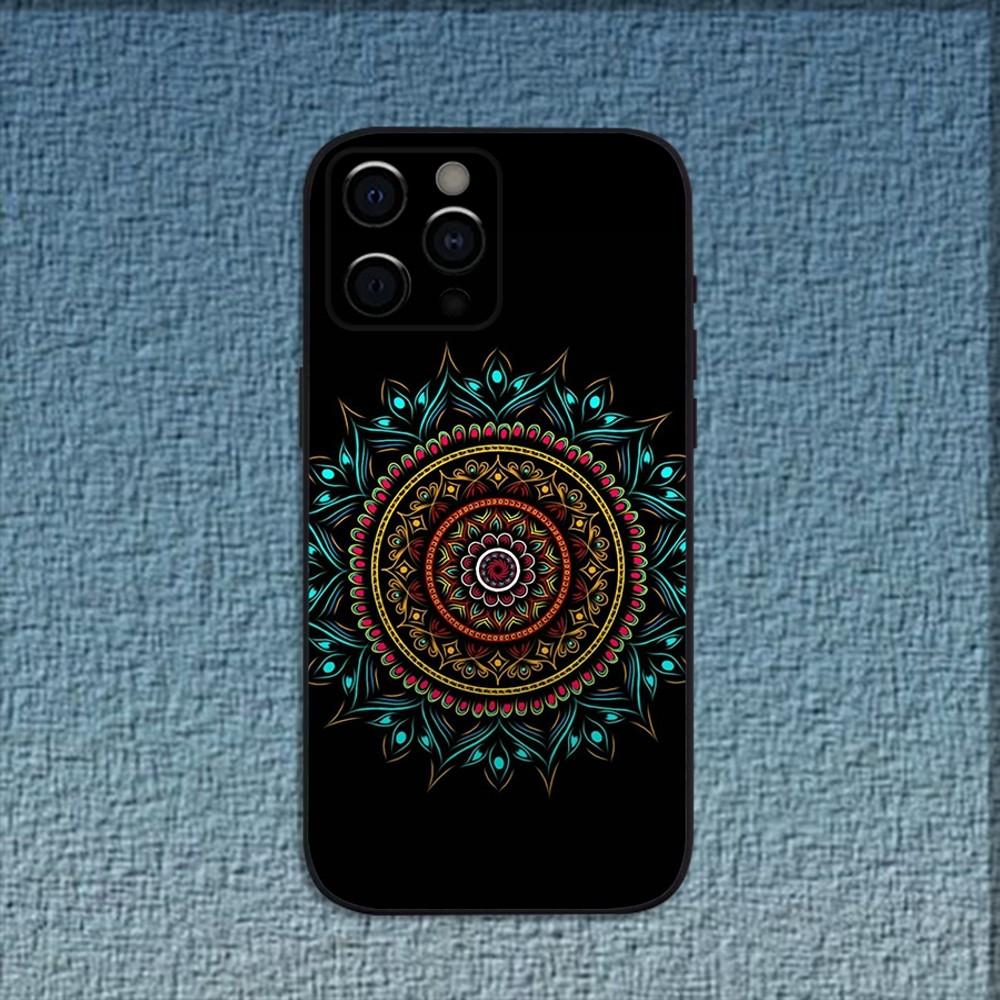 Indian Floral Henna Mandala Phone Case For iPhone 16,15,14,13,12,11,Pro,X,XS,Max,XR,Plus,Mini Soft Black Cover